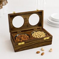 Boîte à fruits secs en bois de Sheesham |   Boîte de rangement à 2 compartiments de style chinois traditionnel avec couvercle transparent miroir |   Fait main 10ml