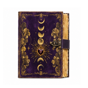 Grimoire en cuir Cœur Céleste et Lune, Livre des Ombres fait main, Carnet de Sorcellerie, Journal Gothique en Cuir - Product Image 1
