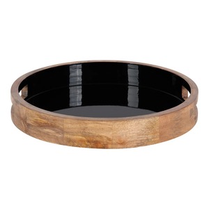 Plateau rond en bois massif fait à la main, plateau de service durable pour aliments, boissons et collations - Product Image 1