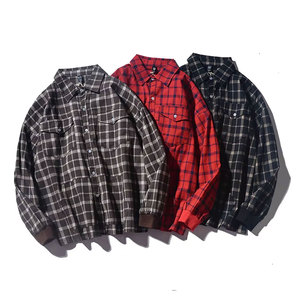 Chemise en flanelle à carreaux surdimensionnée à manches longues, style vintage et épaules tombantes, pour homme, décontractée, streetwear, détente - Product Image 5