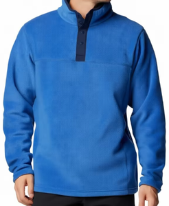 Men's Blue <b>Fleece</b> Pullover Long Sleeve Button Collar Breathable Solid Casual <b>Sweatshirt</b> - Product Image 5
