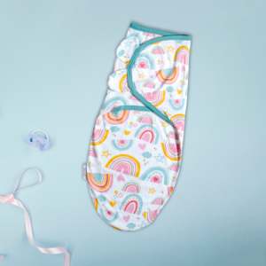 Couverture d'emmaillotage en coton pour bébé avec imprimé arc-en-ciel, couverture douce pour le sommeil des nouveau-nés, enveloppe de soutien confortable pour le sommeil des nourrissons - Product Image 4