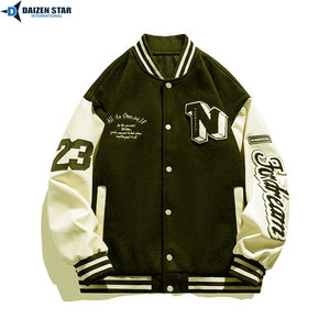 Men's Black Varsity Jacket Stand Collar Front Logo Embroidered Letter N Patch White Sleeves Preppy Style Winter Wear - Product Image 3