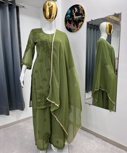 Green Salwar Kameez Women Traditional Ethnic Wear Georgette Party Wedding Dress <b>Floor</b>-Length Regular India Pakistan Style 84505 - Product Image 2