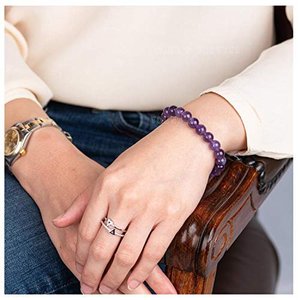 Pulsera de Cristal de Amatista Young & Forever, 18 cm, Elástica, con Cuentas, Piedra Curativa, Joyería de Purificación para Mujeres y Hombres - Product Image 4