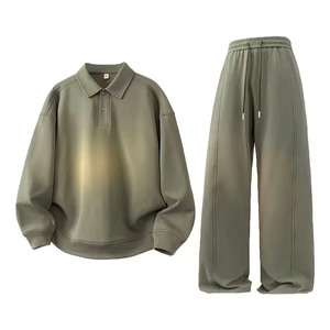 Men's Sportswear Set Solid Color Versatile Turtleneck POLO Sweatshirt Straight-Leg Long Pants Fleece 100% Cotton Quick Dry - Product Image 1