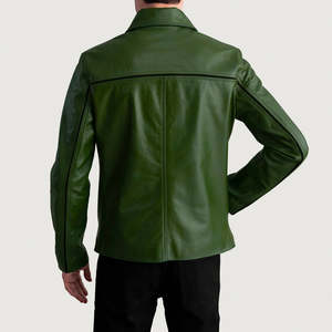 Veste en cuir vert mystique Furat Leathers, respirante, coupe-vent, col montant, broderie personnalisable sur le devant, décontractée pour homme - Product Image 2