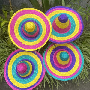 Factory Multicolor Braided Colorful <b>Straw</b> Cowboy <b>Hat</b> Adjustable Sports SKI Fashion Chinstrap Daily Party Birthday Wicker <b>Hat</b> - Product Image 1