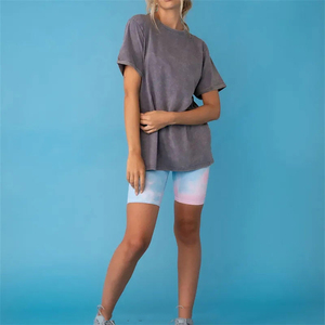 T-shirt ample à col rond pour femme, manches courtes, en coton lavé uni, coupe décontractée, respirant, haut décontracté pour le printemps et l'été - Product Image 2