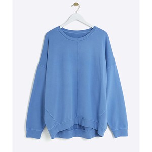 Sweat-shirt en coton bleu surdimensionné, taille plus, à épaules tombantes, à capuche, manches régulières, couleur unie, brodé, automne, été, hiver - Product Image 4