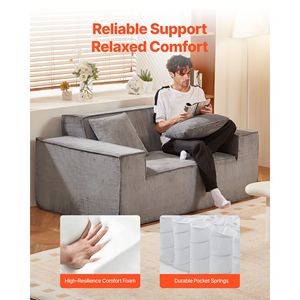Divano Moderno a 2 Posti da 63 Pollici con Braccioli Arrotondati, Morbido Divano in Velluto a Coste e Molle Insacchettate, Comodo Divano a 2 Posti per Soggiorno - Product Image 6