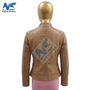 Women's Brown Genuine Leather Breathable Moto <b>Jacket</b> Stand Collar Zipper Closure Full Sleeves Cotton Lining Spring/Winter/Autumn - Product Image 2