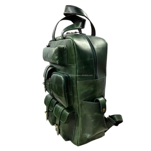 Mochila Vintage de Cuero para Portátil, Verde, con Múltiples Bolsillos, Gran Capacidad, Mochila para Hombre, Logotipo Personalizado, Bolsa de Viaje - Product Image 5