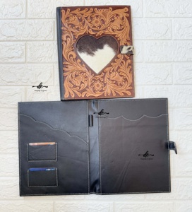 New Real Hand Tooled Carving Leather Business Planner Portfolio High Quality File <b>Folder</b> Document <b>Folder</b> Binder With <b>Card</b> Holder - Product Image 6