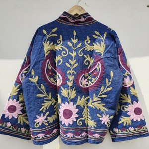 Indian Women's Breathable Reversible Quilted <b>Velvet</b> <b>Jacket</b> with Floral Embroidery 100% Cotton Suzani Party Wear - Product Image 2