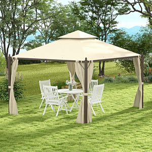 Gazebo da Esterno Beige 10 X 12 con Tetto a Due Livelli, Tende, Tettoia e Pergola - Product Image 2