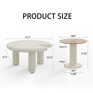 Set di Tavolini da Caffè Circolari Beige Crema per Soggiorno, Facile Montaggio - Product Image 5