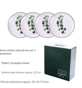 Assiettes peu profondes en céramique motif plantes vertes naturelles, qualité supérieure, lot de 4, écologiques, en stock, coffret cadeau durable - Product Image 2