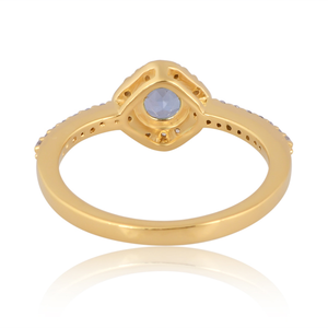 Anillo de Compromiso de Plata 925 Chapado en Oro Amarillo con Topacio Azul y Circonita Cúbica Engastada, Diseño Moderno para Mujer - Product Image 4