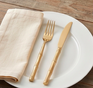 Ensemble de couverts plaqués or avec manche en bambou, compatibles lave-vaisselle, pour une vaisselle élégante pour la table - Product Image 6