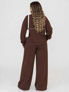 Ensemble de survêtement pour femme ONETEN APPARELS, col rond, marron, manches longues, coupe ample, décontracté, automne, 2 pièces - Product Image 6