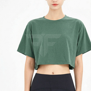 Camiseta gráfica personalizada de algodón para mujer, ajustada, para fitness, con logo, top corto para mujer - Product Image 1