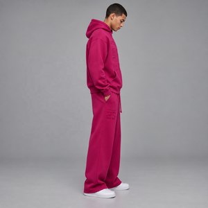 Ensemble de survêtement rose à capuche pour homme, coupe ample, décontracté, avec sweat-shirt et pantalon, poches latérales, en coton respirant, idéal pour l'automne - Product Image 2