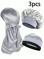 Juego de 3 Gorros y Pañuelos para la Cabeza de Poliéster para Mujer, Transpirables, Cómodos, Casuales, para las Cuatro Estaciones, Uso Doméstico