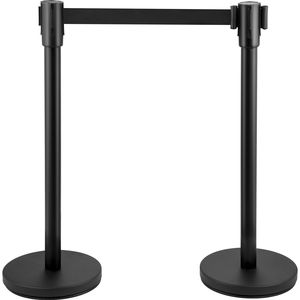 Set di 8 Pezzi di Barriere Retrattili Nere da 2 m (6,6 piedi) per il Controllo della Folla, Nuovo Design, Pali Neri per il Controllo della Folla - Product Image 1