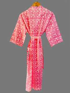 Robe kimono en coton fleuri rose avec ceinture à rayures, pour spa, hôtel, resort, vente en gros, États-Unis, Royaume-Uni - Product Image 3