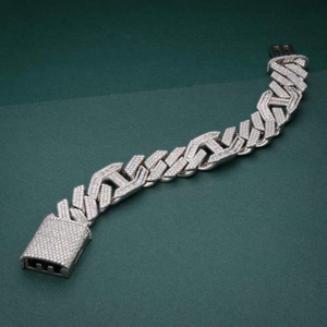 Bracelet chaîne en alliage plaqué rhodium pour homme en argent sterling 925 avec sertissage de diamants ronds, style géométrique hip-hop - Product Image 4
