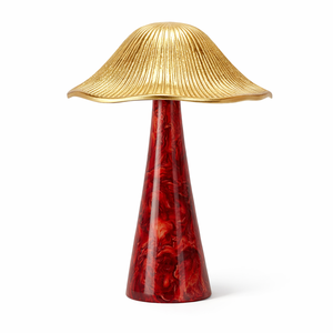 Décoration de table en résine rouge premium en forme de champignon avec capuchon doré en résine et accent décoratif en aluminium pour la maison et le bureau modernes - Product Image 1