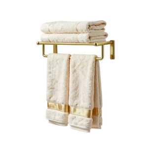 Porte-serviettes mural en laiton avec 2 barres, finition dorée, style traditionnel, support fixe pour serviettes de bain - Product Image 1