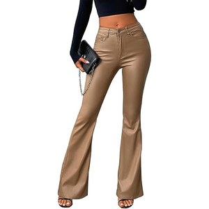 Pantalon en similicuir pour femme, taille haute, coupe droite, extensible, style décontracté streetwear, écologique et respirant - Product Image 5