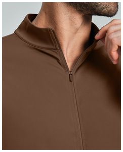 Men's Beige Full-Zip Stand Collar <b>Racer</b> <b>Jacket</b> Breathable Polyester Casual Sportwear Autumn Wear Regular Fit Front Logo Heat-Tra - Product Image 4
