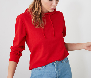 Sudadera Informal para Mujer, Manga Larga, Color Rojo Sólido, Ligera, Holgada, con Bolsillo - Product Image 3