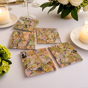 Meilleures ventes : Ensemble de sous-verres élégants en opale rose pour la décoration intérieure moderne et rustique, protection de la vaisselle en marbre naturel - Product Image 1