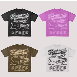 เสื้อยืดแขนสั้นผู้ชาย แบรนด์ของคุณ ผ้าฝ้าย ลำลอง พิมพ์ลายรถยนต์ ทรงปกติ คอกลม ดีไซน์โลโก้ด้านหน้า - Product Image 1