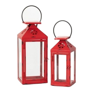 Vintage Red Metal Lantern Hanging Light Indoor Outdoor Tabletop Holiday Festive Home Decor <b>Ornament</b> Gift In Competitive Price - Product Image 1