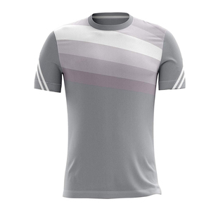 Maillot de football sublimé gris rayé pour homme, manches courtes, col rond, coupe régulière, évacuation de l'humidité, vêtements de sport toutes saisons - Product Image 1