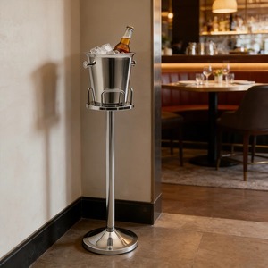Cubeta para Hielo de Acero Inoxidable con Soporte y Asas, Enfriador de Bebidas Redondo Moderno - Product Image 5