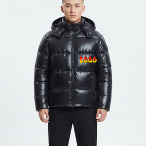 Ventes chaudes - Manteaux en duvet pour hommes en polyester épais et brillant noir, logo personnalisé, veste matelassée de haute qualité, coupe-vent pour l'hiver - Product Image 1