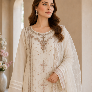 Ensemble Salwar Kameez Traditionnel Brodé en Chiffon Premium pour Femme, Longueur Standard, Broderie Fil Doré, Coupe Classique, Infroissable - Product Image 1