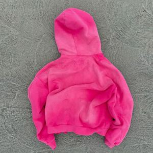 Nouveau style 2026 – Sweat-shirt unisexe oversize à capuche zippé en polaire rose uni, coupe courte, décontracté, pour l'automne, marque privée - Product Image 5
