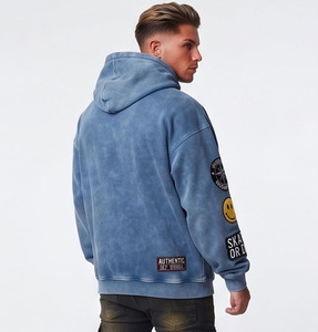 Custom <b>Men</b> Winter Acid Washed Embroidery Vintage Fleece Oversized Heavyweight Breathable Windproof Pullover <b>Hoodie</b> - Product Image 3