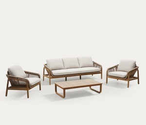 Ensemble de meubles de patio haut de gamme en teck massif avec corde tressée à la main – Ensemble canapé et table basse d'extérieur pour jardin et hôtel de luxe - Product Image 1