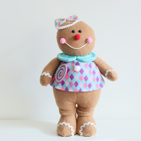 Décoration de table de Noël en polyester rose bonbon fait à la main, poupée en peluche pain d'épice debout, jouets de Noël, décorations