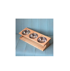 Tazón de Comida para Perros y Gatos de Acero Inoxidable y Madera, Diseño Vintage, Logotipo Personalizable, para Uso en Exteriores, Decoración del Hogar, Hecho a Mano - Product Image 1