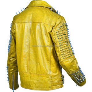 Biker <b>Jacket</b> Real 100% Genuine Cowhide Leather Punk Studded Moto <b>Jacket</b> Silver Chrome Steampunk Style Men <b>Jackets</b> - Product Image 3