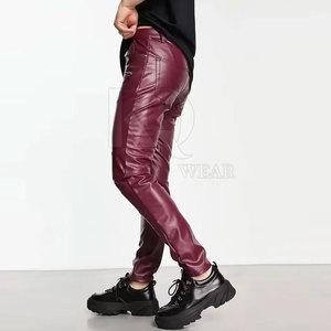Pantalon en cuir léger et décontracté, coupe mi-taille, avec design boutonné et poches, style streetwear, idéal pour la moto et les acheteurs en gros - Product Image 4